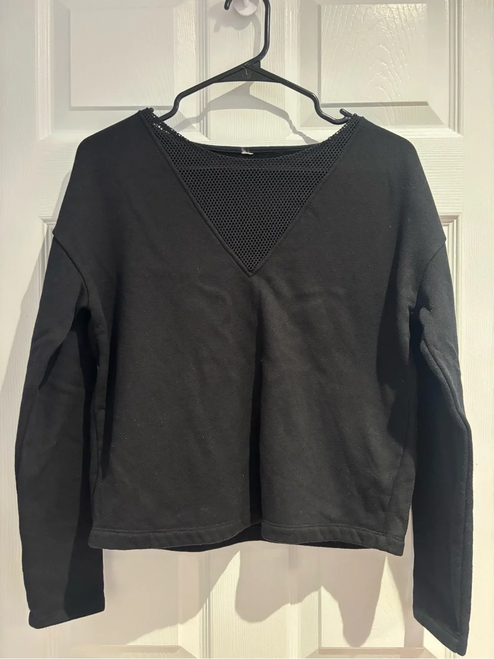 ALO Yoga Black Long-Sleeve Pullover with Mesh V-Inset